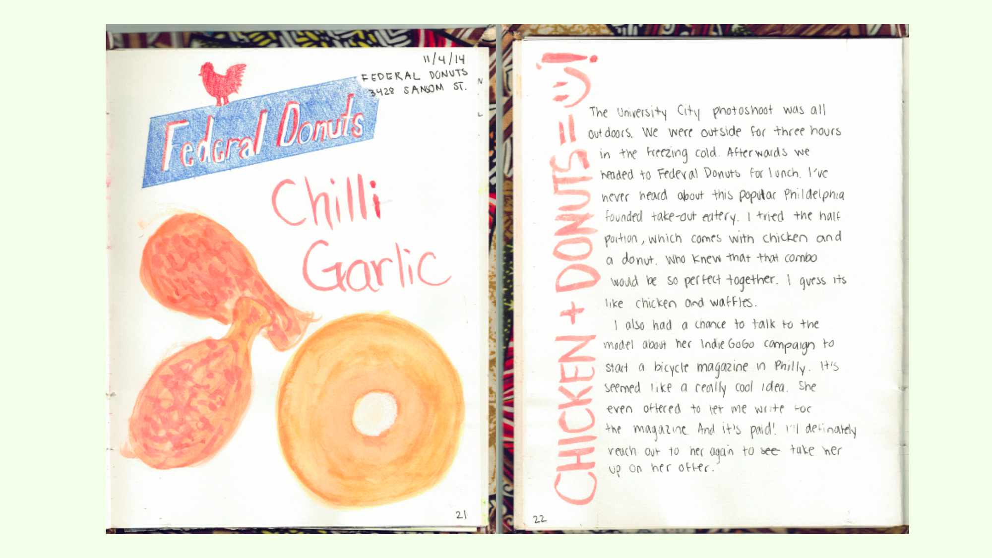 Illustration of chicken and donuts from Federal Donuts