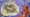 A witch riding a corn cob like a broom, and a red devil looking shocked, on a purple backgroun