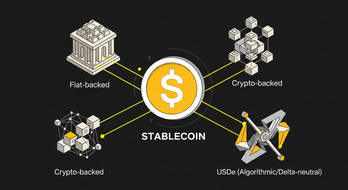 Stablecoin Types Explained: Fiat, Crypto-Backed & USDe