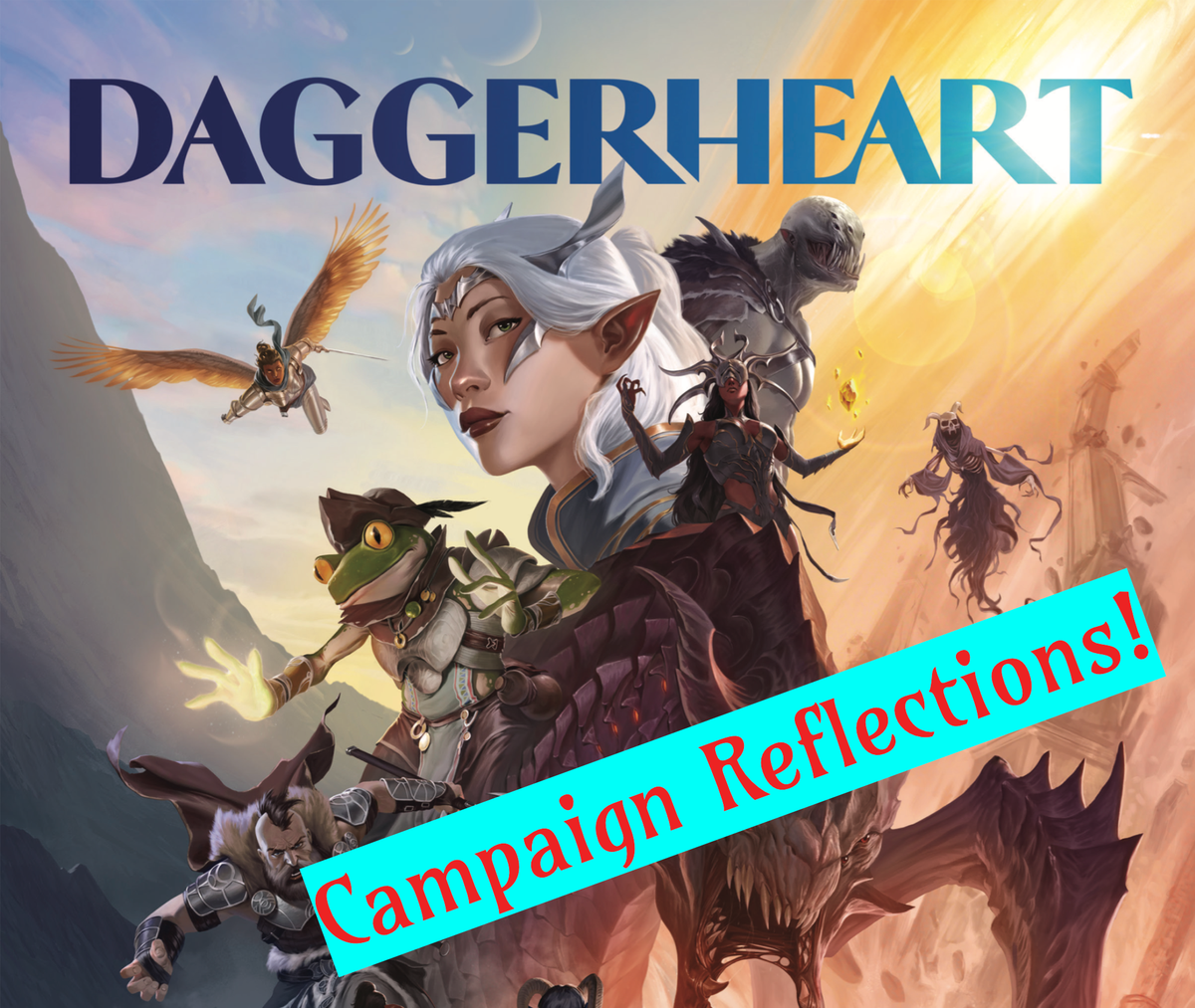 The Daggerheart cover art (lots of heroes doing heroic things, casting spells, fighting monsters), with a "Campaign Reflections!" banner super-imposed