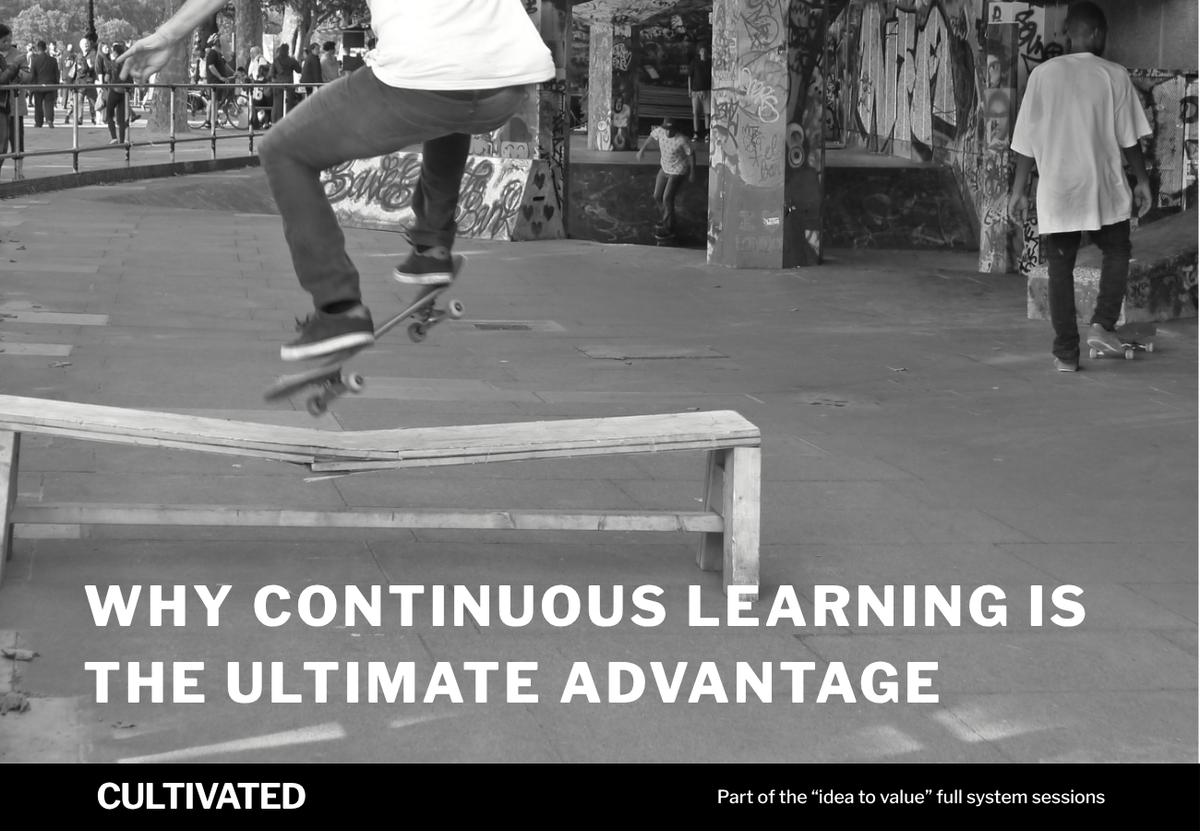 A photo of someone skateboarding in London with the words overlaid - Why Continuous Learning Is the Ultimate Advantage