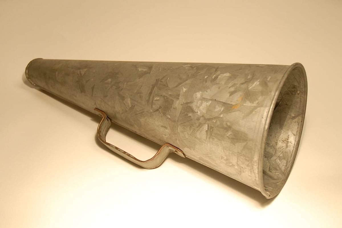 An old megaphone from - Megafon - 1940 - Riksidrottsmuseum, Sweden - CC BY.