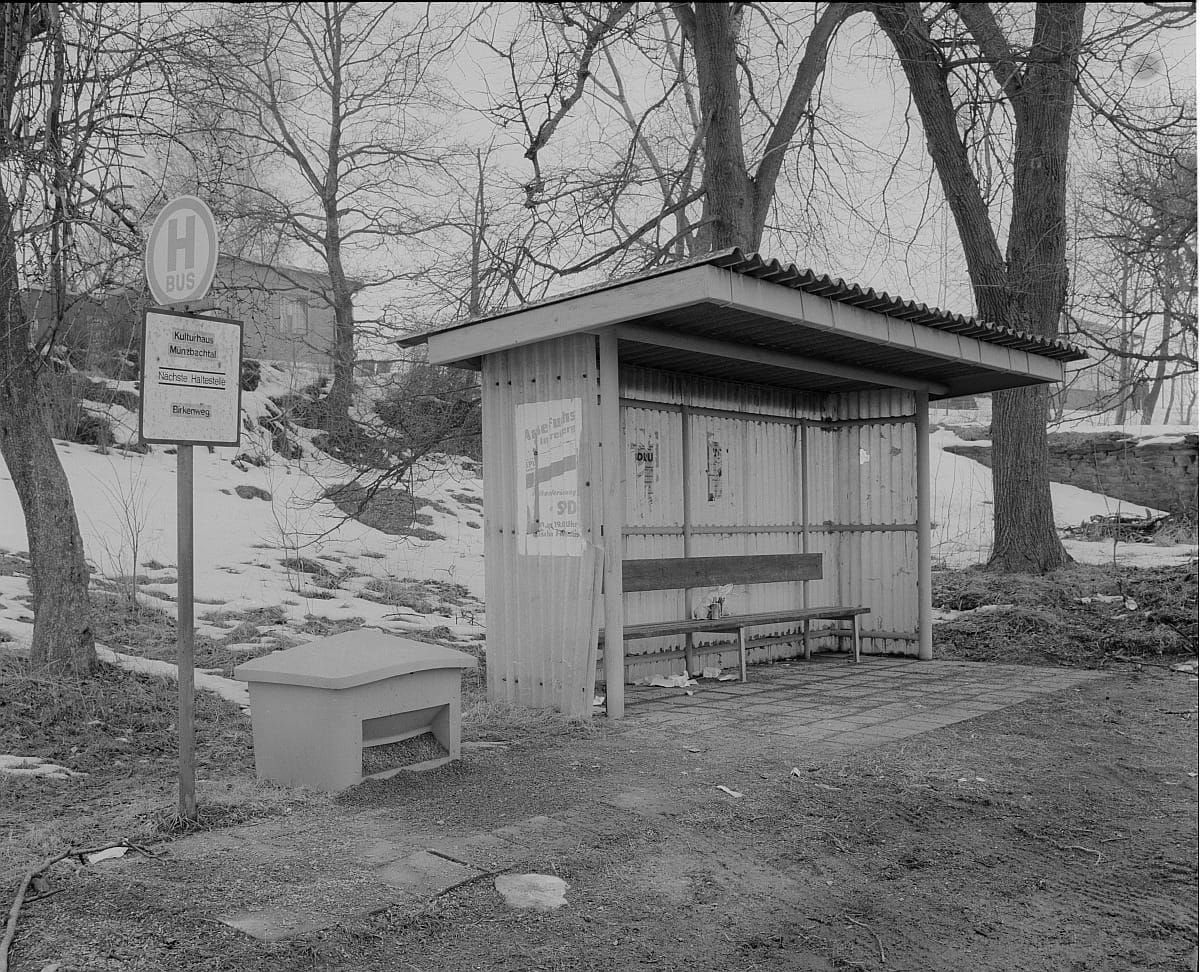 A photo of a bus stop - The startup as story — a three-act line with the long middle act picked out, from Cultivated.