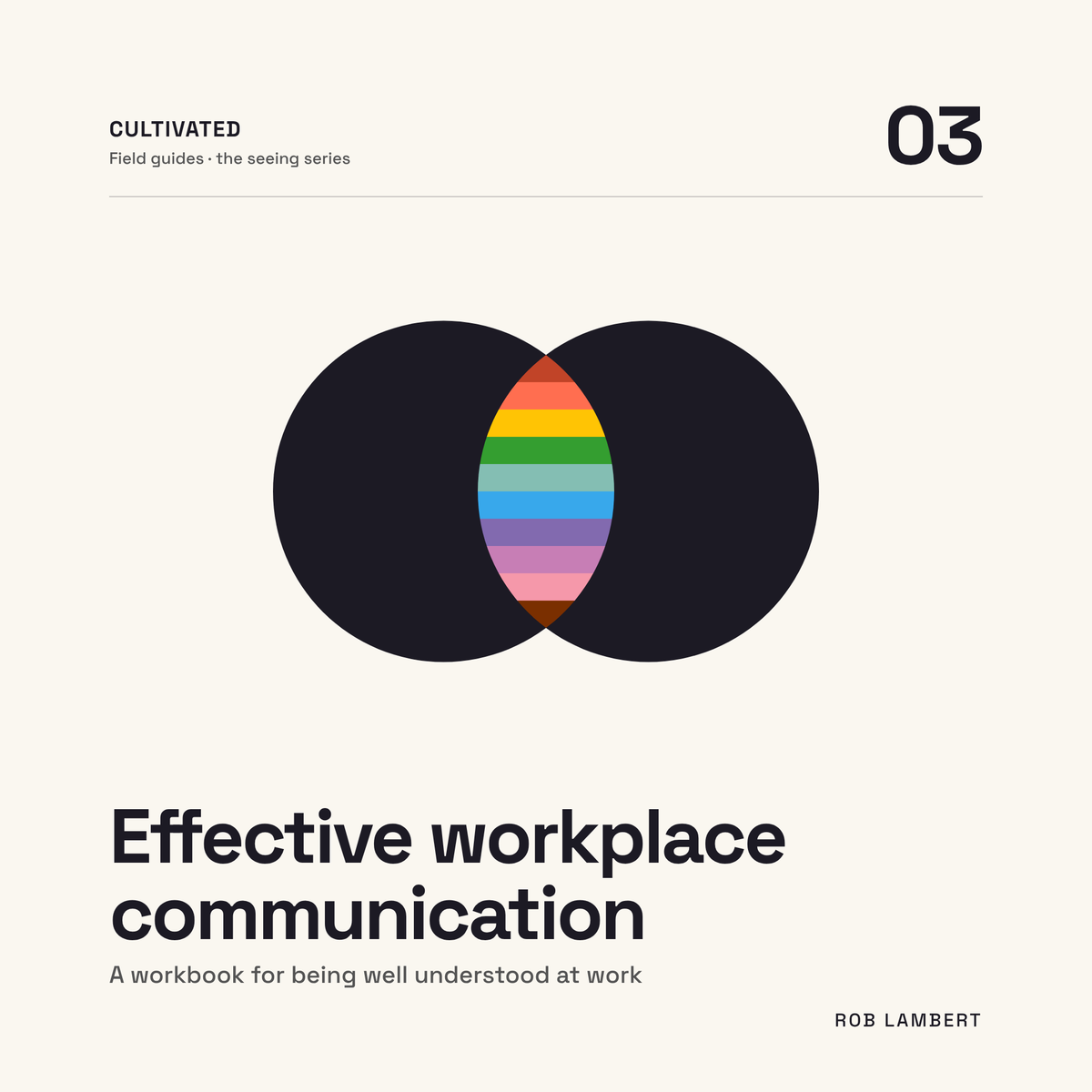 Effective Workplace Communication by Rob Lambert, number 03 in the seeing series: two overlapping circles, the overlap filled with ten coloured bands.