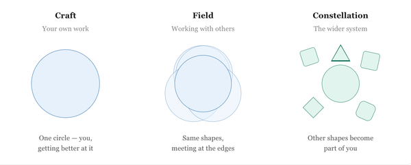 A diagram showing a circle representing the craft, a cluster of circles for field and different shapes to represent constellations