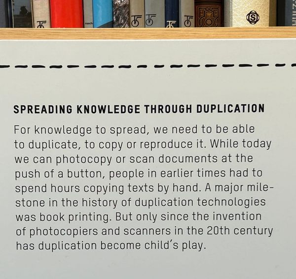 A captured commonplace entry about spreading knowledge through duplication from the Technology Museum, Berlin