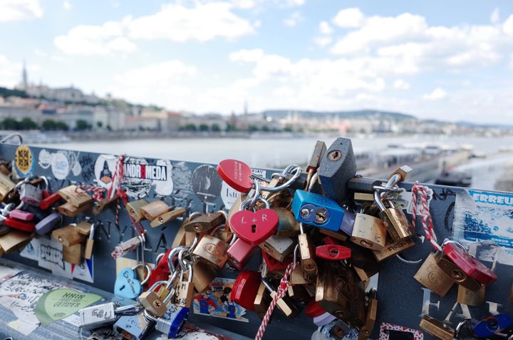 A photo of some locks on a bridge in Budapest, Hungary