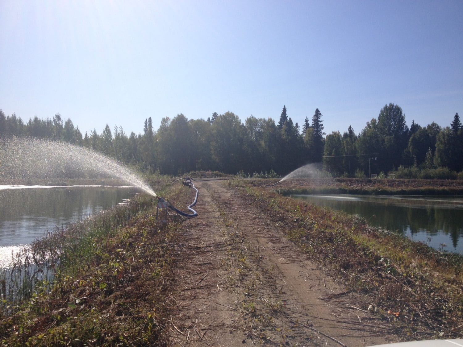 Pumps installed at the Talkeetna sewer lagoon to introduce more oxygen into the system.  Photo:  Terry Dolan - Mat-Su Borough
