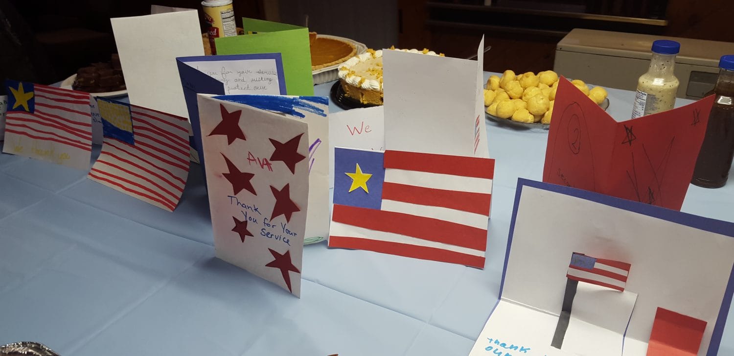 Cards made by Talkeetna Elementary students line the potluck table at VFW Post 3836.  Photo: Phillip Manning