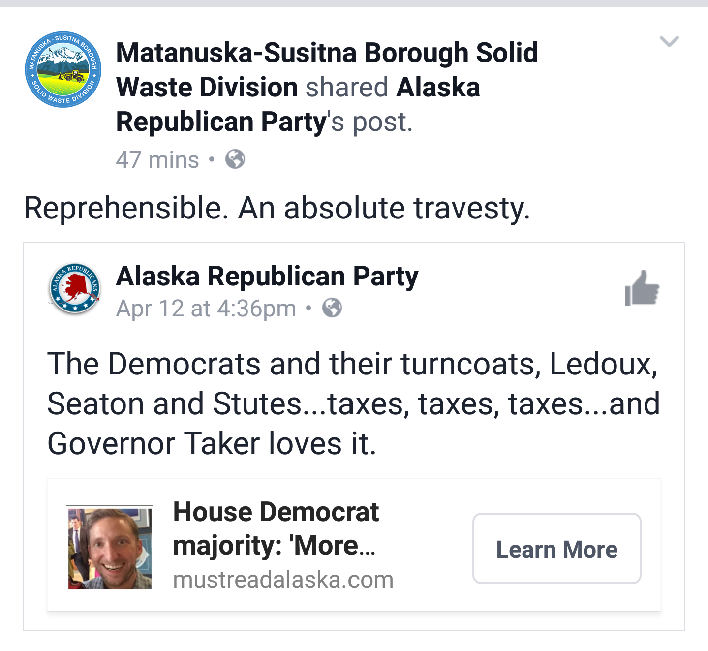 Screenshot of the post taken from Facebook.