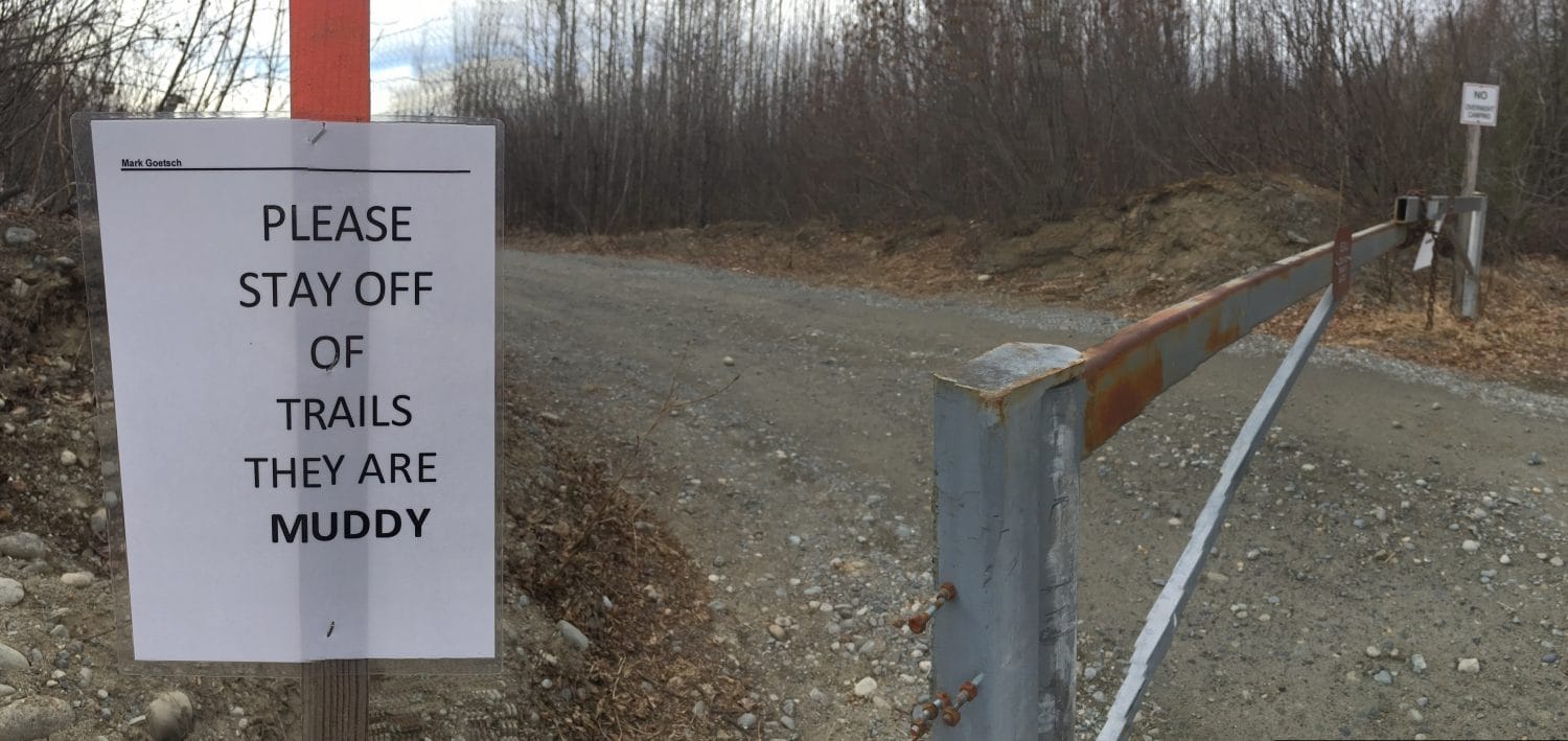 The gate to trails in Talkeetna Lakes Park is temporarily closed due to muddy conditions. Photo: Katie Writer, KTNA