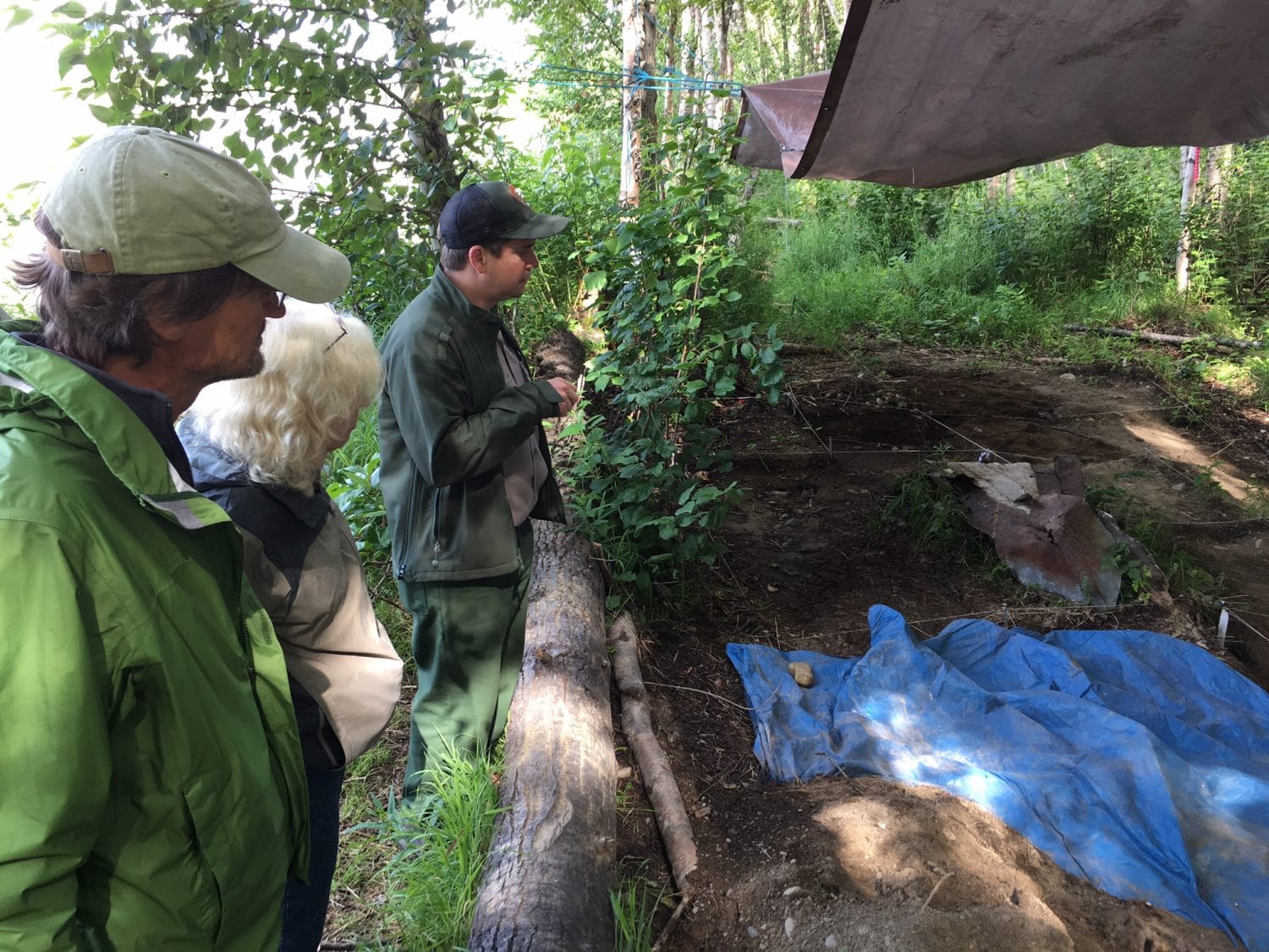 Joe and PJ Ferut of Vermilion, Ohio participated in a walk along the eroding banks of the Susitna River guided by Geoff Pfeiffer.  Photo by Katie Writer - KTNA