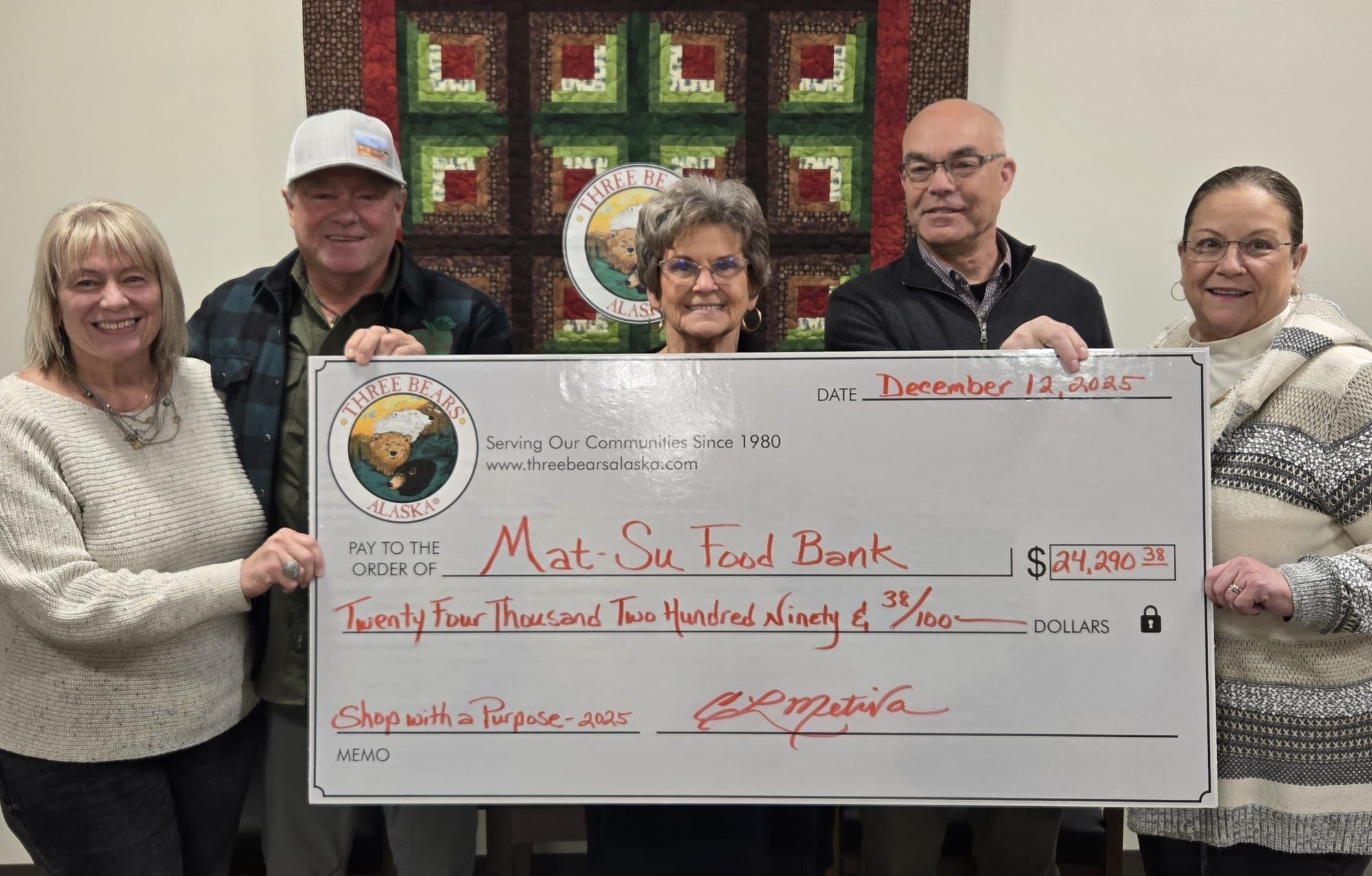 Cheryl Metiva, Director of Marketing- Three Bears Alaska/Fred Becker, Executive Director Mat-Su Food Bank/Glenda Ledford, Pre