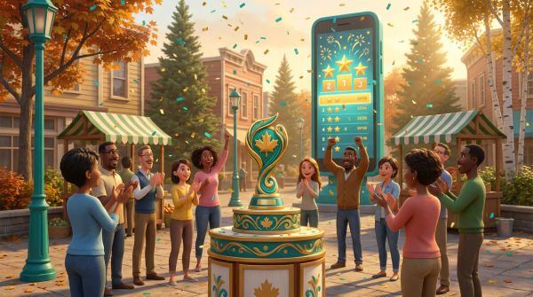 Innovation award celebration with sustainability trophy and cheering community