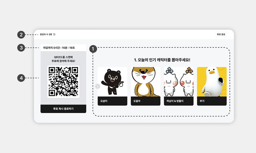 인기투표 서비스 치즈버튼의 송출하기 기능 화면구성 설명