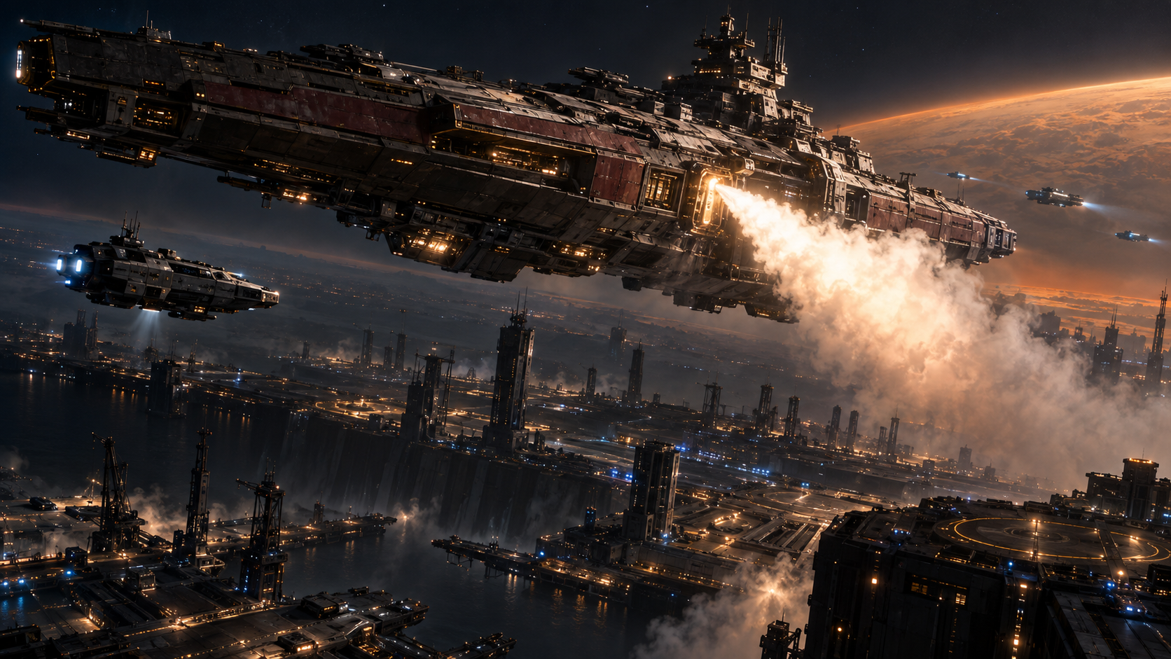 The Serendipity vents a brilliant coolant plume above Argos as a patrol approaches.