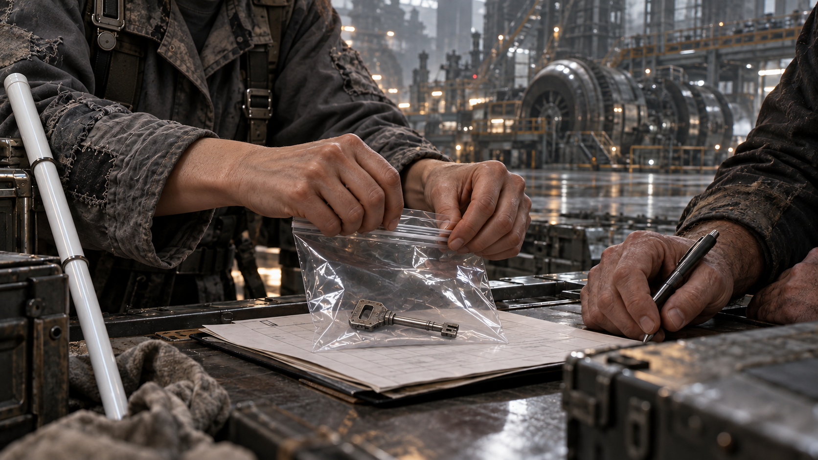 A command key is sealed in an evidence bag beside Ripley's white cane.