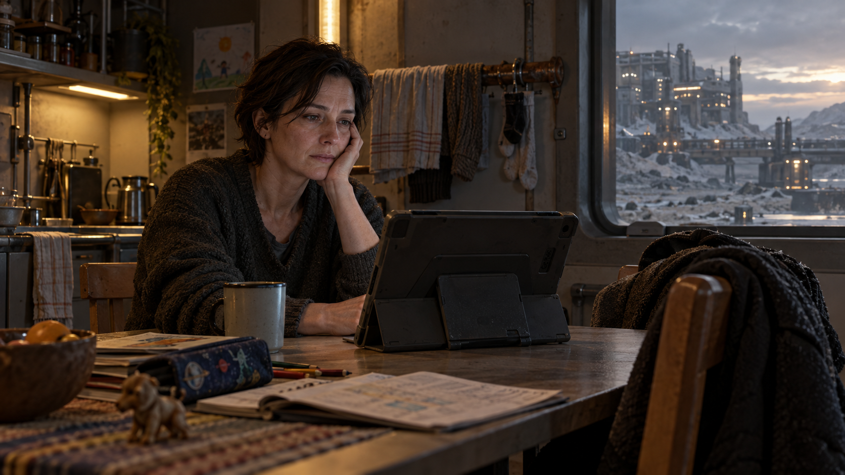 Ena records a message at her kitchen table on Argos.