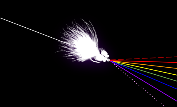 A tarpon toad fly pattern illustrated in the style of Pink Floyd's Dark Side of the Moon album cover