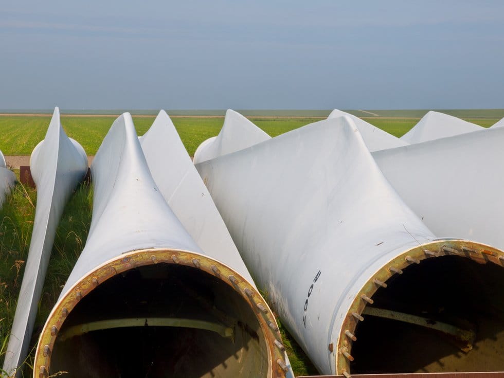 wind turbine blades awaiting assembly wind turbine blades awaiting assembly