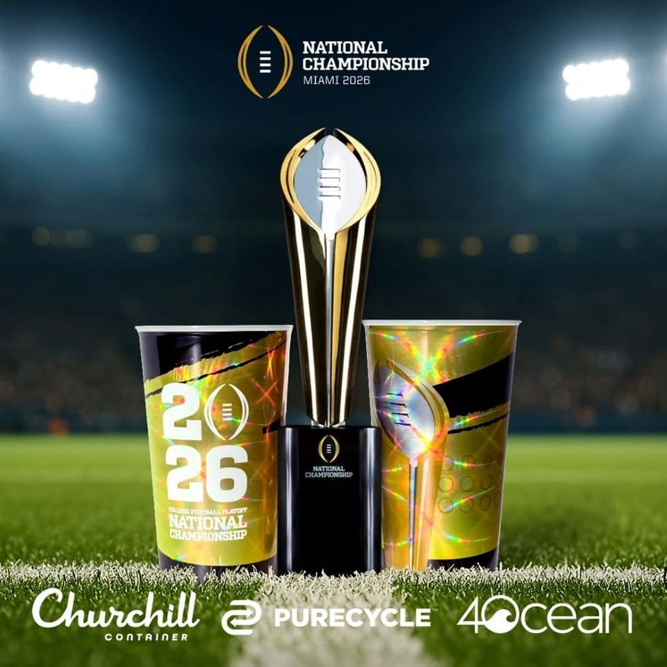 PureCycle's souvenir cups at the College Football championship game
