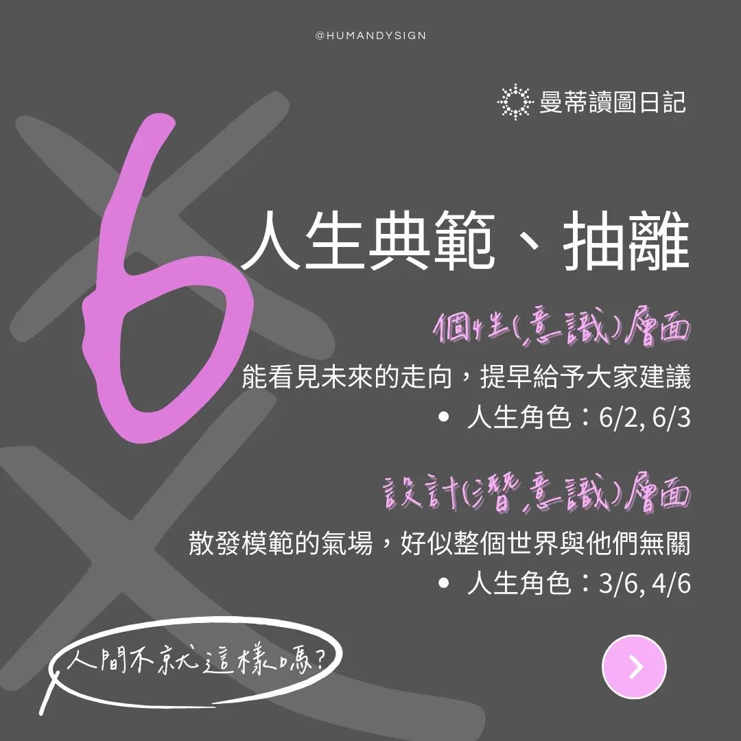 人生角色 6 爻人關鍵字：人生典範、抽離、偽善｜曼蒂人類圖