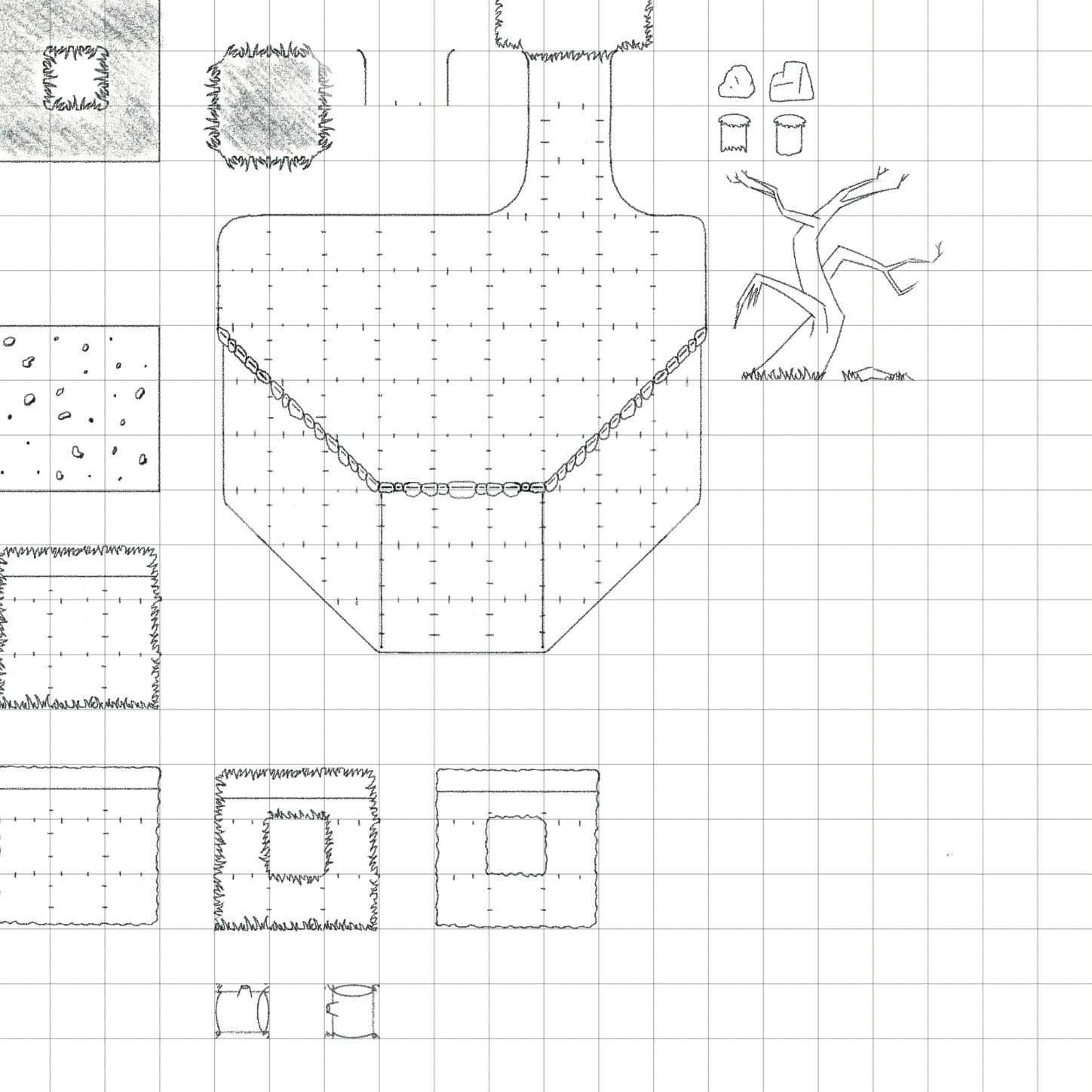A pencil sketch of a tileset.