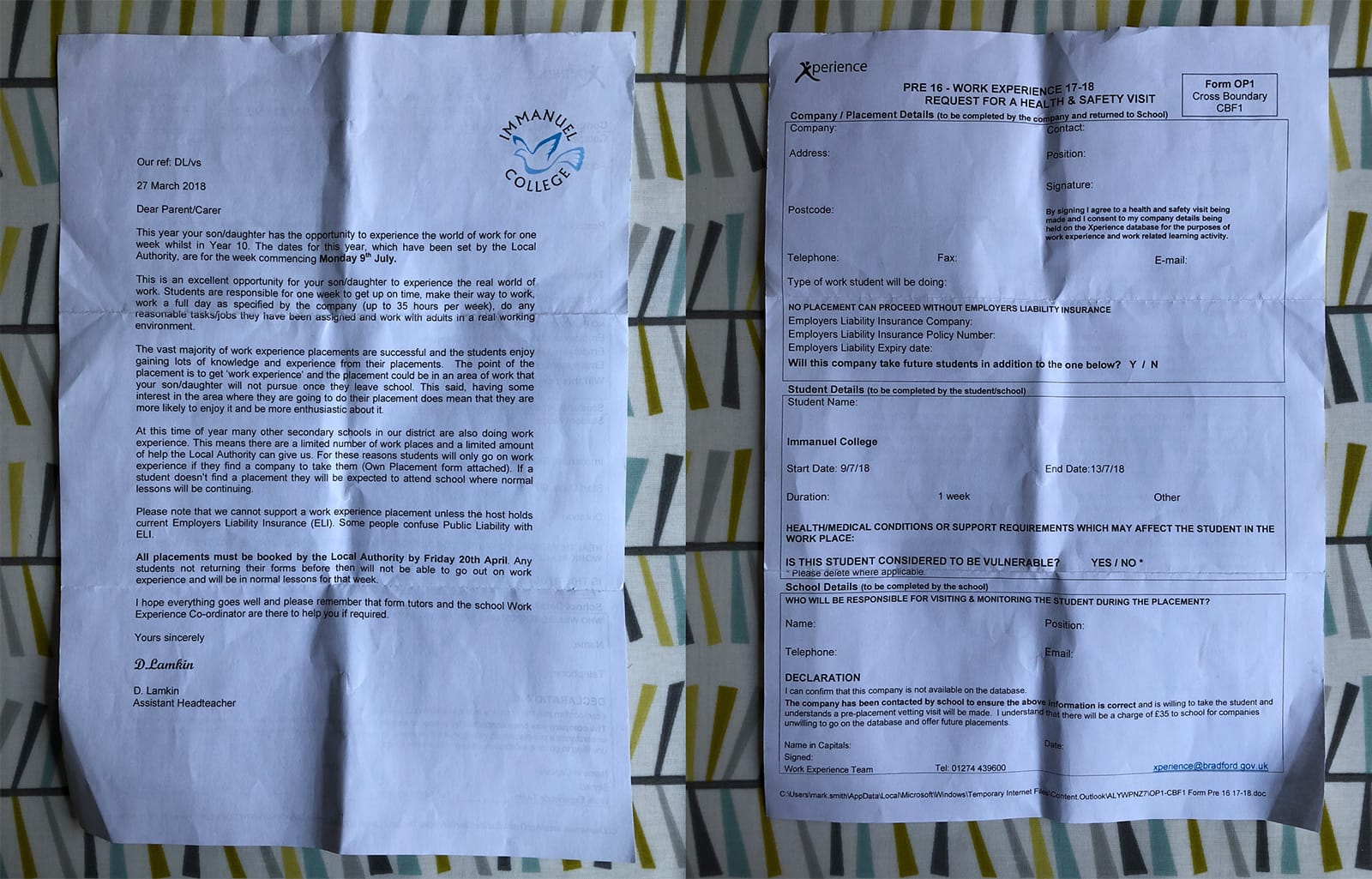 The letter and the form