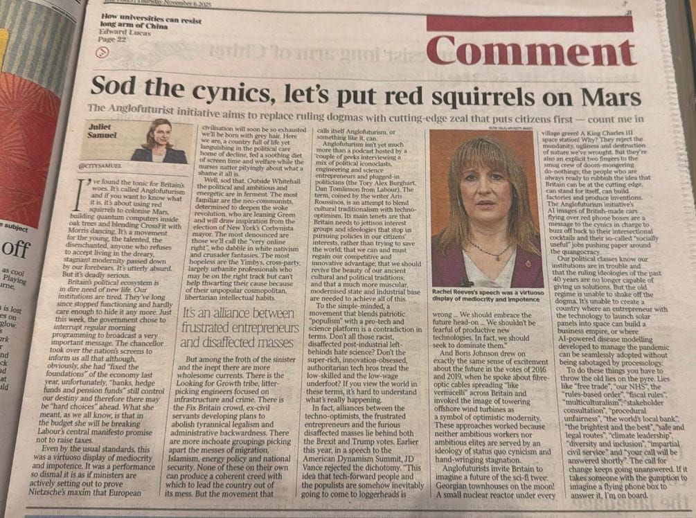 The Anglofuturism Initiative is hailed in The Times