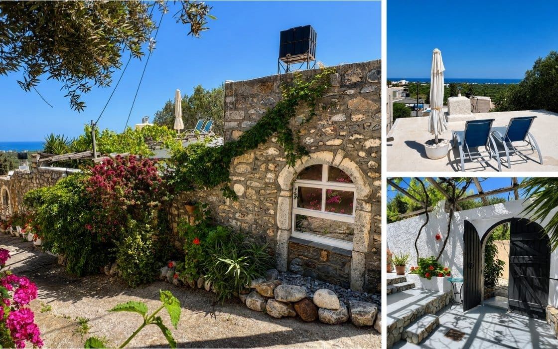 Steinhaus mit Meerblick-Dachterrasse und  Weinpergola auf Kreta für 250.000€