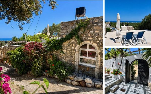 Steinhaus mit Meerblick-Dachterrasse und  Weinpergola auf Kreta für 250.000€