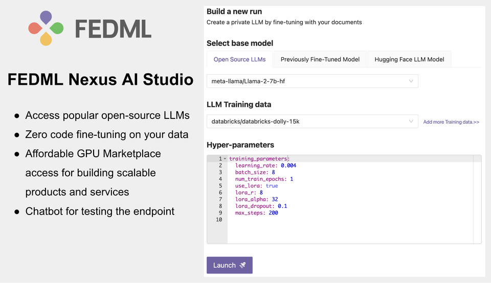 FEDML Nexus AI Studio: an all-new zero-code LLM builder