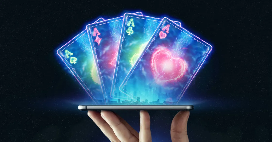 Playing cards coming out of a smartphone