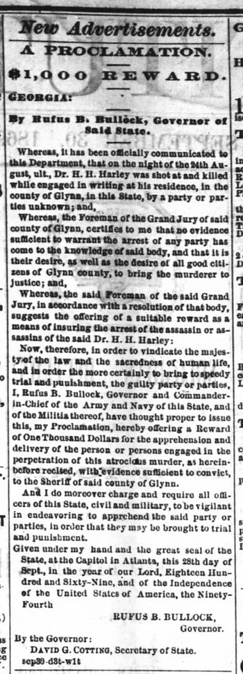$1000 reward for the murderer of Dr. H. H. Harley - Atlanta Constitution