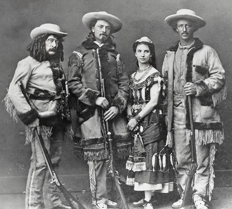 Texas Jack (right) with his future wife Giuseppina Morlacchi, Buffalo Bill Cody, and Ned Buntline. 1872.