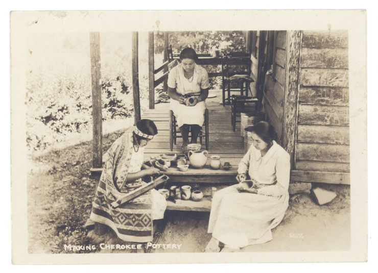Actual, historical image of three Cherokee women. Source: https://southernappalachiandigitalcollections.org/browse/search/making-cherokee-pottery/search/keyword:cherokee-woman