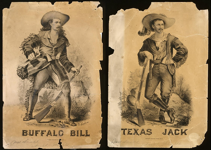 Advertising posters for The Scouts of the Prairie featuring Buffalo Bill Cody and Texas Jack Omohundro