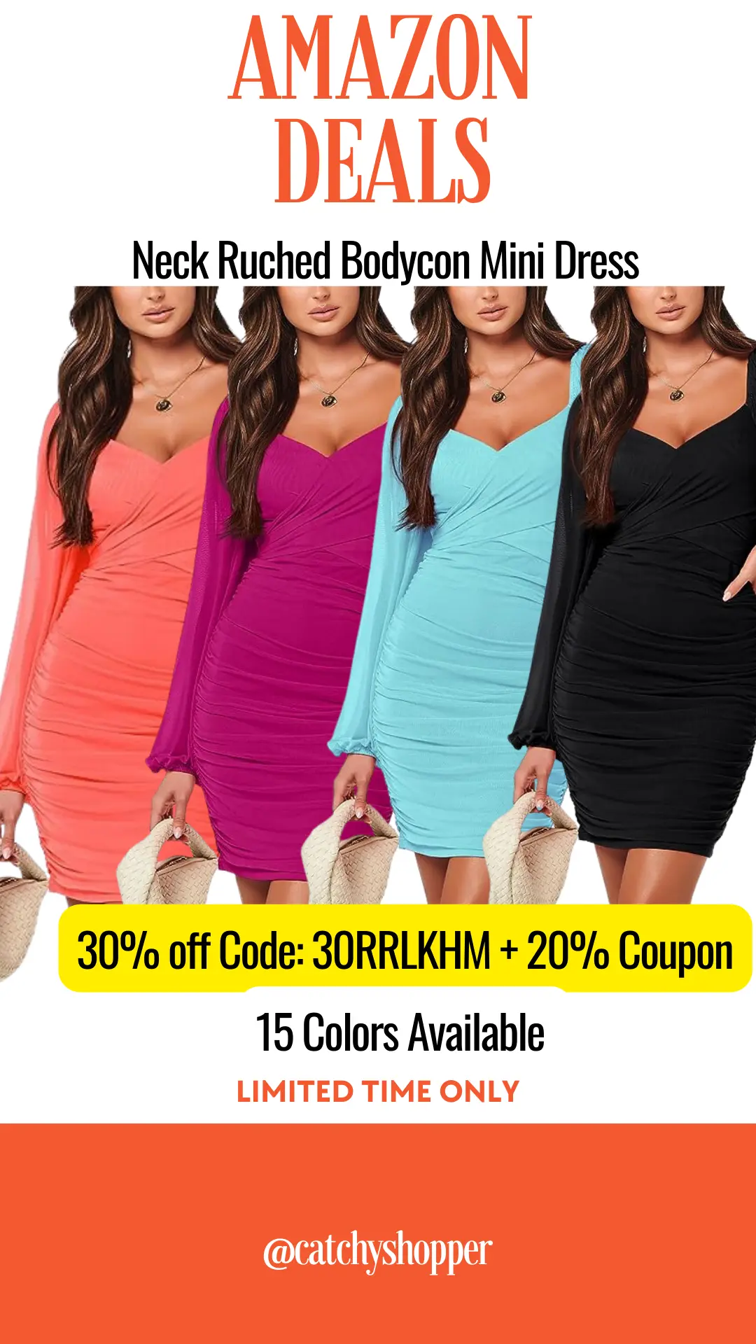 V Neck Ruched Bodycon Mini Dress