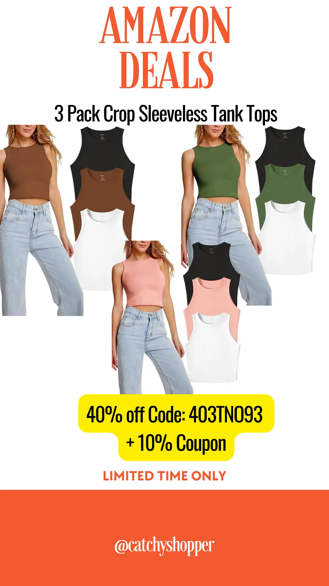 3 Pack Crop Sleeveless Tank Tops