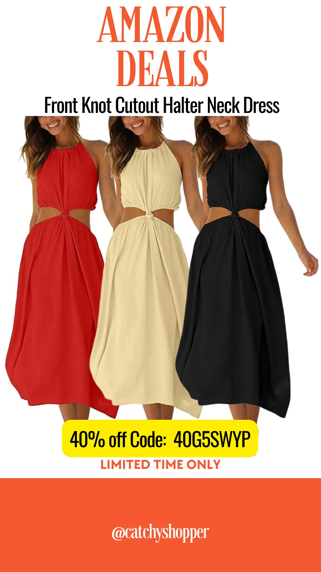 Front Knot Cutout Halter Neck Dress 