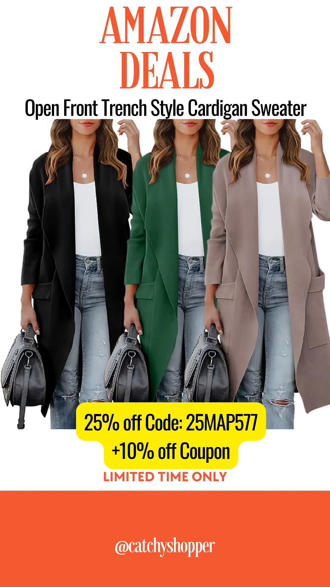 Open Front Trench Style Cardigan Sweater 