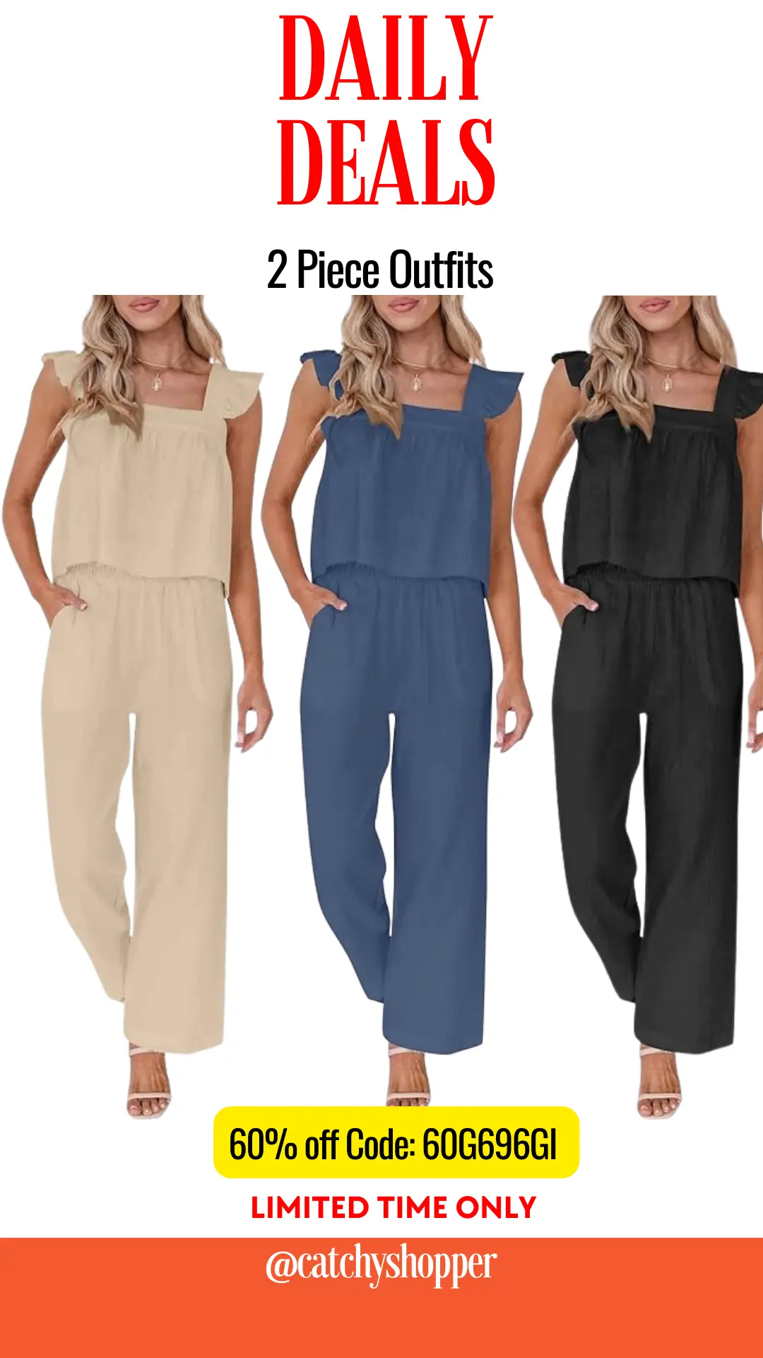 2 pc Sets Linen Pants & Ruffle Shoulder Top
