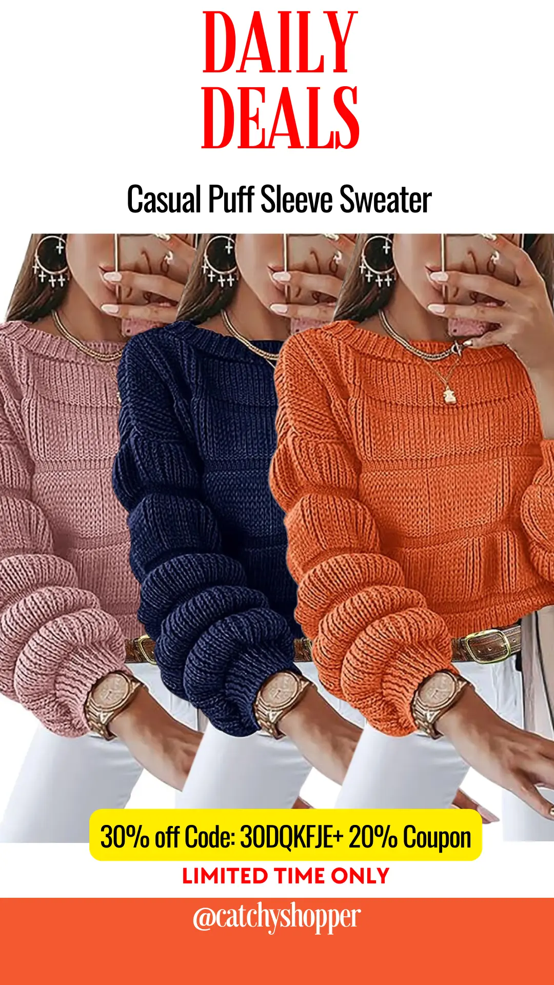 Casual Puff Sleeve Sweater