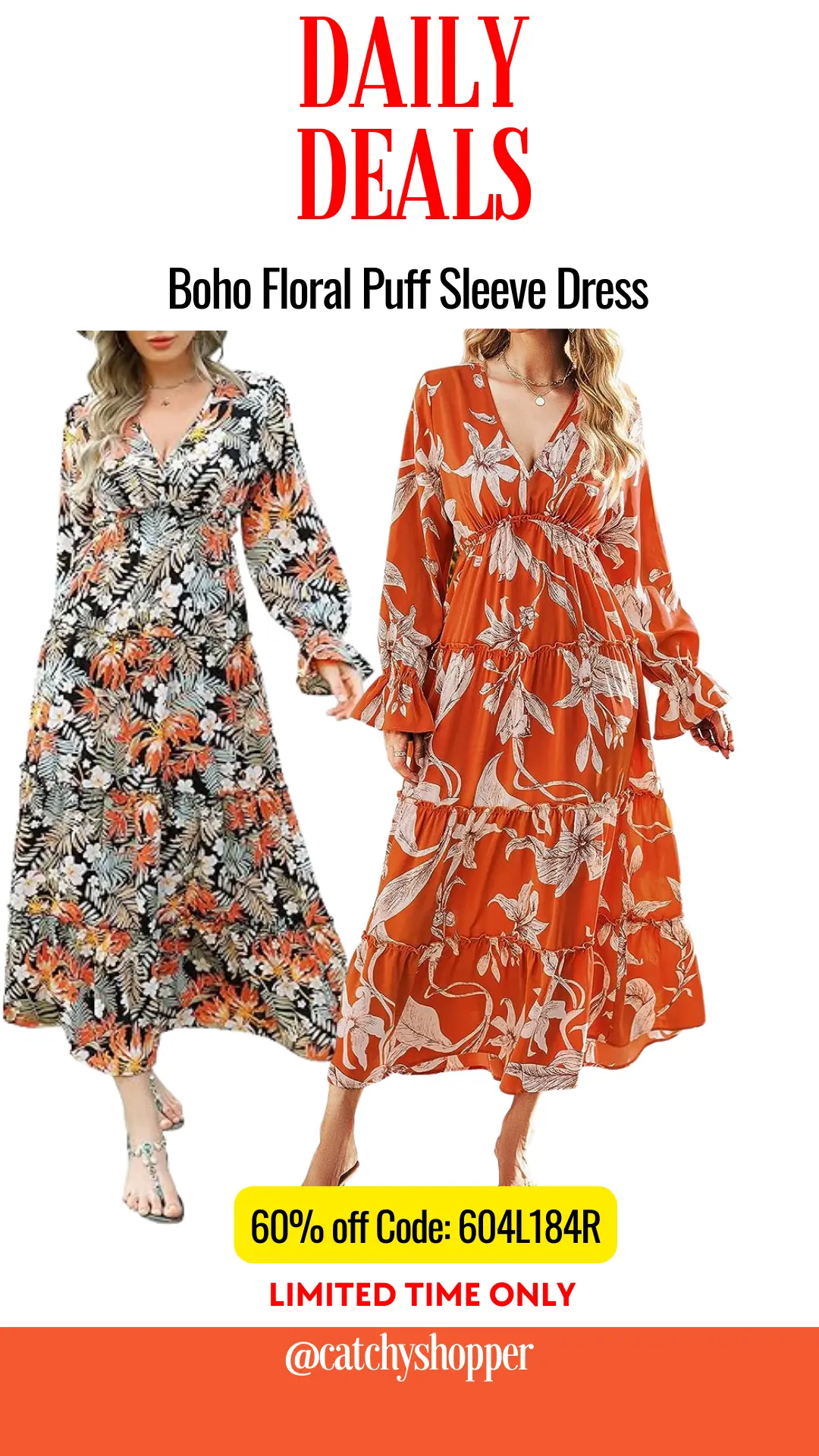 Boho Floral Puff Sleeve Dress