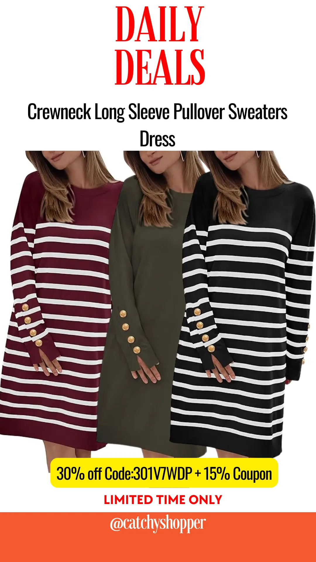 Crewneck Long Sleeve Pullover Sweaters Dress