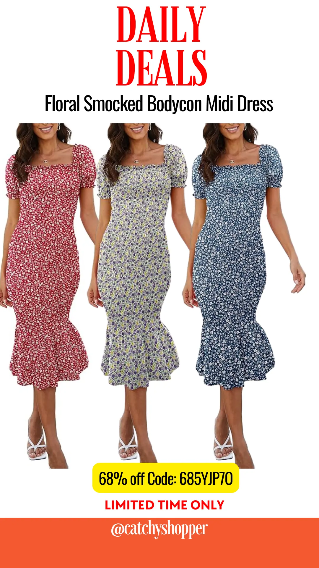 Floral Smocked Bodycon Midi Dress