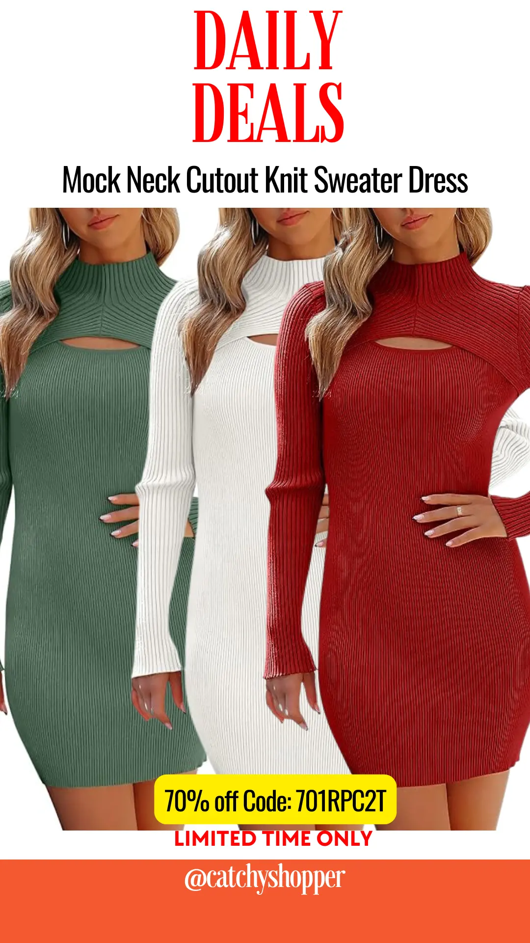 Mock Neck Cutout Knit Sweater Dress
