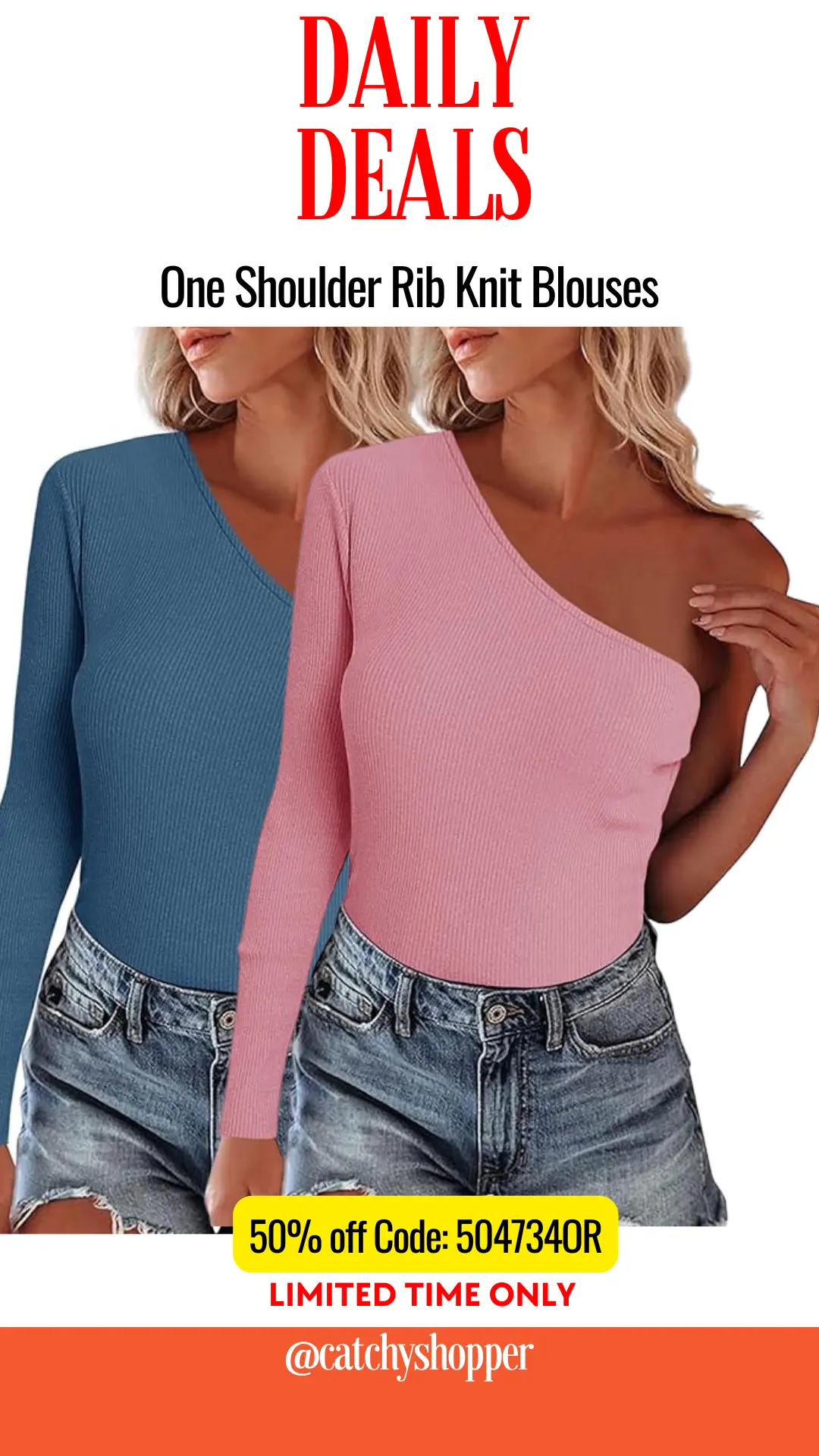 One Shoulder Rib Knit Blouses