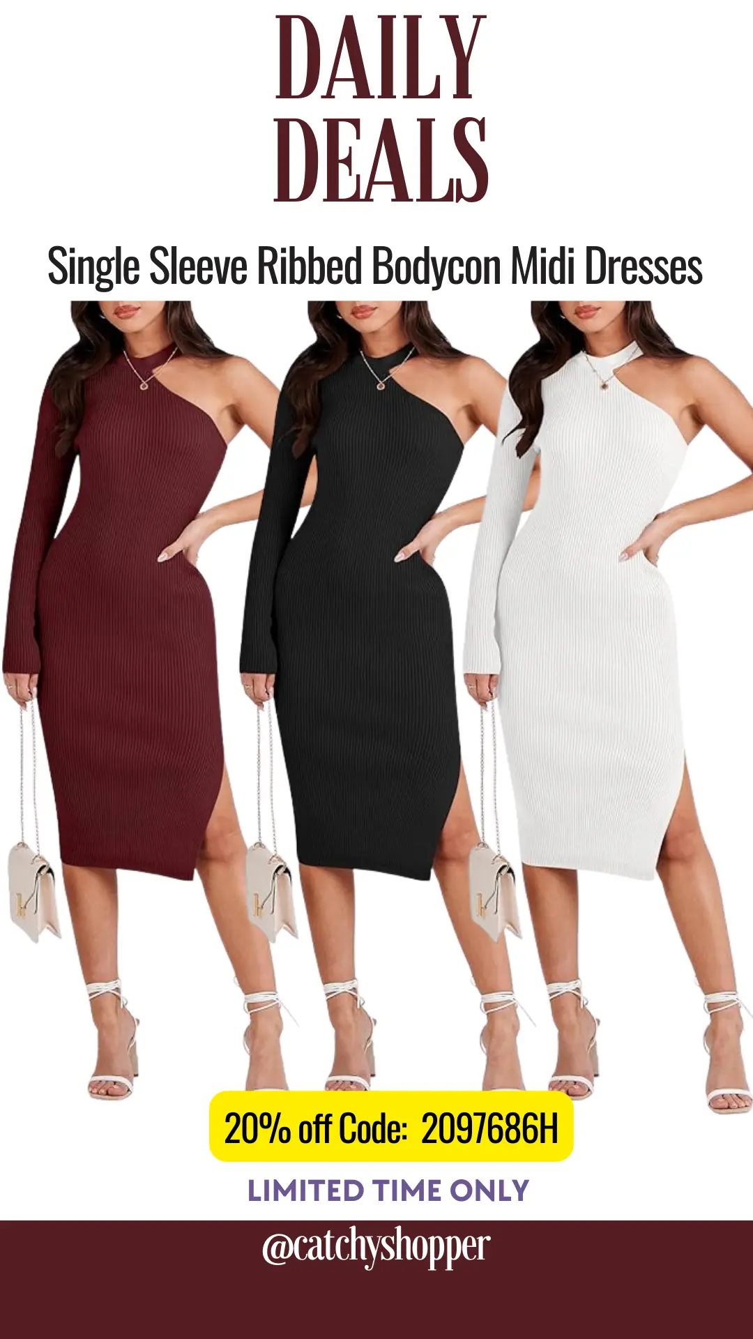 Single Sleeve Ribbed Bodycon Midi Dresses
