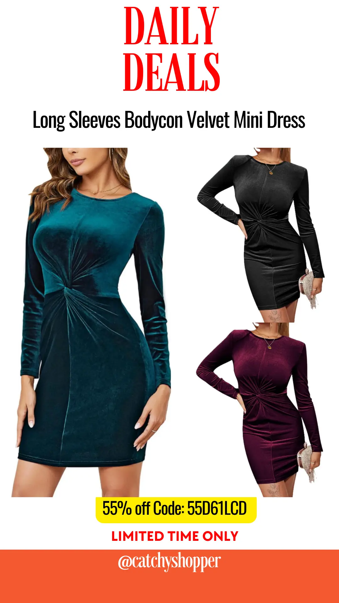 Long Sleeves Bodycon Velvet Mini Dress 